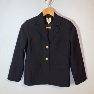 Lands end Classic navy Blazer with Gold Buttons size 12 wool blend flap pockets